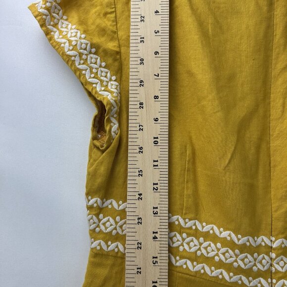 Boden Womens 10R Laura 100% Linen Embroidered Shift Dress in Tuscan Sun Yellow - Picture 6 of 16